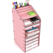 Design Otto Mingitav Tower Ofis Masaüstü Organizer 10 Kat Letter A4 Evrak Rafı (Pembe)