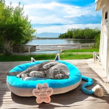 TUX Lüks Kedi ve Köpek Yatağı Kuyruklu Gri Mavi
