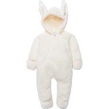 BS Hood x Atlas Erkek Kız Bebek Çocuk Kışlık Tavşan Peluş Tulum (Ekru, 7 Yaş)