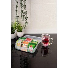 CATEKSSS Premium Poşet Çay Kutusu, Çok Amaçlı Kapaklı 6 Bölmeli Kilitli Çay Takı Organizer Plastik Turuncu