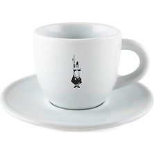 Bialetti - Kahve Fincanı ve Tabağı - 80ML - Bialetti Ikonik Bıyıklı Adam Desenli - Porselen