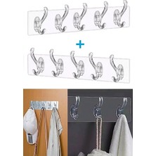 CATEKSSS 2 Adet Şeffaf Askılık Duvar Askısı 5'li Iz Bırakmayan Güçlü Yapışkanlı Banyo Mutfak Kanca Plastik Be