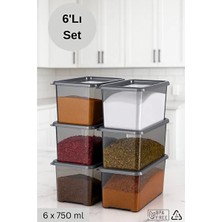 CATEKSSS Dikdörtgen Saklama Kabı & Baharatlık 6 Adet - 750 ml Plastik Gri