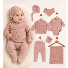 Babys Tasarım 7'li Müslin Hastane Çıkışı Seti Yenidoğan Bebek Takımı Zıbın Alt Üst Şapka Eldiven Önlük Battaniye