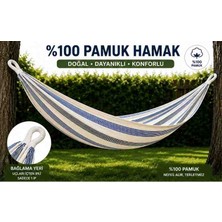Campesnt %100 Pamuk Mavi Hamak – Kamp Bahçe Balkon Hamağı, Taşıma Çantalı, Karabina ve Bağlama Halatı