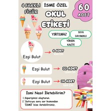 Birikiyedi Okul Etiketi Kalem Defter Etiketi Özel Isim Yazılabilen Etiket 60 Adet Sevimli Dondurma