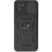 MiraLive Samsung Galaxy A03 Kılıf Pars Lens Yüzüklü Silikon - Siyah