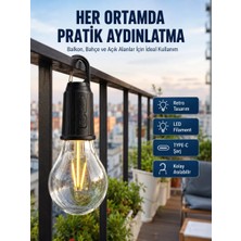 Nemere İthalat Şarjlı Dekoratif Kamp Lambası Askılı Ampul LED Işık Type-C Girişli Nemere Ithalat
