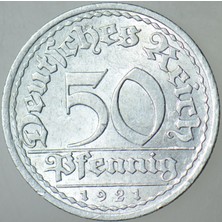 Banknoting Almanya 50 Pfennıg 1921 A. Weımar Cumhuriyeti Dönemi. Çilaltı.