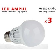 CATEKSSS 3 Adet Enerji Tasarruflu LED Ampul 7 Watt LED Ampul Beyaz Işık