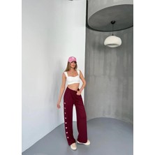 Tarz Yeri Kadın Osy Modal Yumuşak Dokulu Nakışlı Rahat Bol Paça Eşofman Pantolon - Bordo