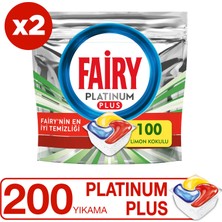 Fairy Platinum Plus 200 Yıkama Limon Kokulu Bulaşık Makinesi Deterjanı Kapsülü 100 x 2 Tablet