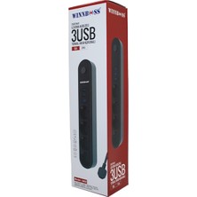 Termal Koruma 4'lü Priz ve 3 USB Portlu Uzatma Kablosu - Siyah
