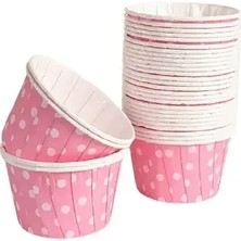 CATEKSSS Kağıt Muffin Kek Kapsülü Shrinkli Açık Pembe Puantiyeli 50 Adet Kağıt Pembe