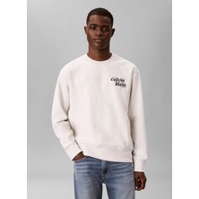 Calvin Klein Jeans Ekru Erkek Sweatshirt LV04RG265GP74 Ls Premıum Terry Grp