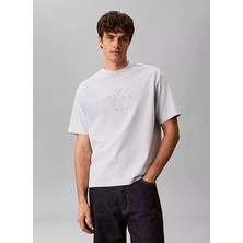 Calvin Klein Jeans Ekru Erkek Baskılı T-Shirt LV04RG814GCIQ Ss 16S Lınen Applıqu