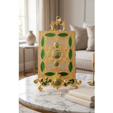 Rasha Collection Altın Renk Işlemeli Kuran Muhafaza Kutusu ve Dekoratif Stand Büyük Boy