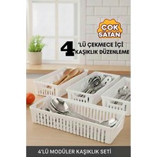 CATEKSSS 4'lü Modüler Kaşıklık Seti - Mutfak Düzenleyici Çekmece Içi Organizer Bıçaklık Kepçelik Plastik Beya