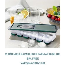 CATEKSSS Bas Parmak Silikon Buz Kalıbı 1 Adet 12 Bölmeli Kapaklı Silikon Buzluk Silikon