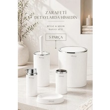 Okyanus Home Stella Krom Yuvarlak Çizgili 5'li Banyo Seti Kırık Beyaz