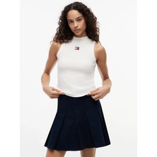 Tommy Jeans Beyaz Kadın Bisilet Yaka Nakışlı T-Shirt DW0DW23478YBH
