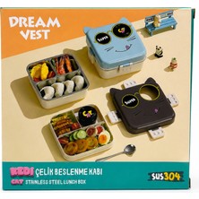 Dream Vest Tek Katlı Kare Kedi Çelik Beslenme Kutusu 1120ML +70ML Mavi (K)