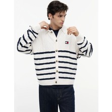 Tommy Jeans Beyaz Erkek Relaxed Çizgili Hırka DM0DM23210YBH Tjm Rlx Strıpe Cable