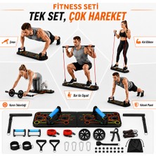 Relaxus Çok Fonksiyonlu Katlanabilir Şınav Tahtası Egzersiz Seti - Direnç Bandı, Karın Tekerleği Ab Wheel, Pilates Barı, El Yayı, Atlama Ipi Spor Aletleri