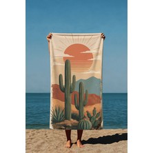 Luvis Store Desert Sun Kaktüs Desenli Baskılı Plaj Havlusu
