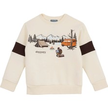 Discovery Expedition Bej Erkek Çocuk Bisiklet Yaka Baskılı Sweatshirt D6WB-SWT3032