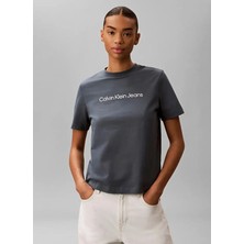 Calvin Klein Jeans Koyu Gri Kadın Bisilet Yaka T-Shirt LV047C912GCEG