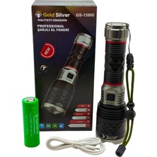 farissu Gold Silver GS-15900 Profesyonel Şarjlı El Feneri 60W 6000 Lümen - 7000 Mah Zoomlu El Feneri