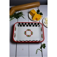 İnci Emaye 28 No Emaye Dörtgen Tabak Meze Kahvaltılık Kamp Piknik