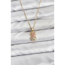 Almira Butik Mey Ithalat® 316L Çelik Zincir Gold Renk Teddy Bear Model Zirkon Taşlı Kadın Kolye