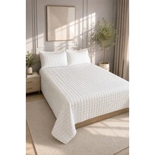 Çeyiz Diyarı Meltem Modern Tema Çift Kişilik Yatak Örtüsü Krem Pamuk Saten 260 x 260 cm