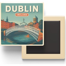 İberk Buzdolap Magneti - Dublin Irlanda - Ha’penny Köprüsü - 9x9 cm