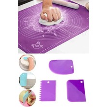 CATEKSSS 2'li Set 40X50 cm Silikon Hamur Açma Matı ve 3'lü Hamur Kesici Kazıyıcı Set Silikon