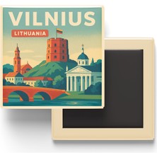 İberk Buzdolap Magneti - Vilnius Litvanya - Gediminas Kulesi - 9x9 cm