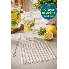 Medushop 12'li Cam Pipet Seti 20 cm Eğik Borosilikat Cam Pipet + Temizleme Fırçası Şeffaf Tekrar Kullanılabilir