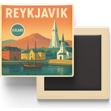 İberk Buzdolap Magneti - Reykjavik Izlanda - Eski Liman - 9x9 cm