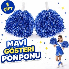 Neonova 1 Çift ( 2 Adet ) Mavi Renk 23 Nisan 19 Mayıs 29 Ekim Okul Gösteri Ponponları Ekstra Dolgun