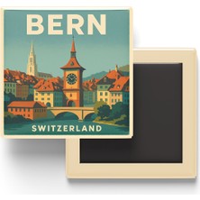 İberk Buzdolap Magneti - Bern Isviçre - Eski Şehir - 9x9 cm