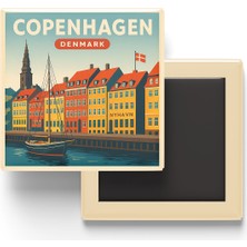İberk Buzdolap Magneti - Kopenhag Danimarka - Nyhavn (Yeni Liman) - 9x9 cm