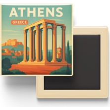 İberk Buzdolap Magneti - Atina Yunanistan - Olimpos Zeus Tapınağı - 9x9 cm