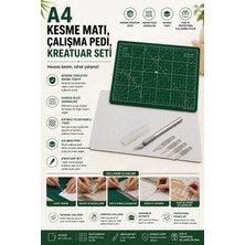 Oyun ve Sanat A4 Kesme Matı, Çalışma Pedi, Kretuar Bıçağı ve Neşter ile Sanat Peti Plastik Ahşap Kesim Seti