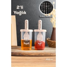 Porsima 0520 2'li Etiketli Silikon Fırçalı Yağlık - Sosluk-Yağdanlık Erzak Saklama Kabı 350CC - Cappuccino