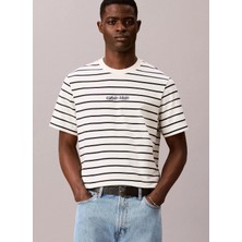 Calvin Klein Jeans Beyaz Erkek Çizgili T-Shirt LV04RG236GYAS Ss 16S Strıpe Easy L