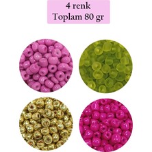 Neonova Dökme Cam Kum Boncuk Büyük Boy (6/0) 4 mm - 4 Renk - Toplam 80 Gram - BNC412