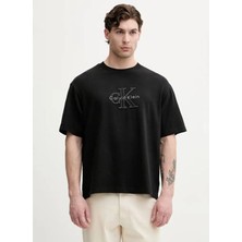 Calvin Klein Jeans Siyah Erkek Baskılı T-Shirt LV04RG814GUB1 Ss 16S Lınen Applıqu