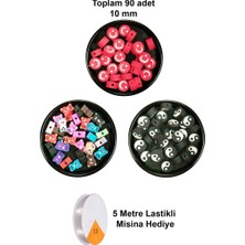 Neonova 90 Adet 10 mm Polimer Kil Fimo Boncuk Takı Bileklik + 5 Metre Misina Hediye - Ayıcık - Bayrak - Yin Yang